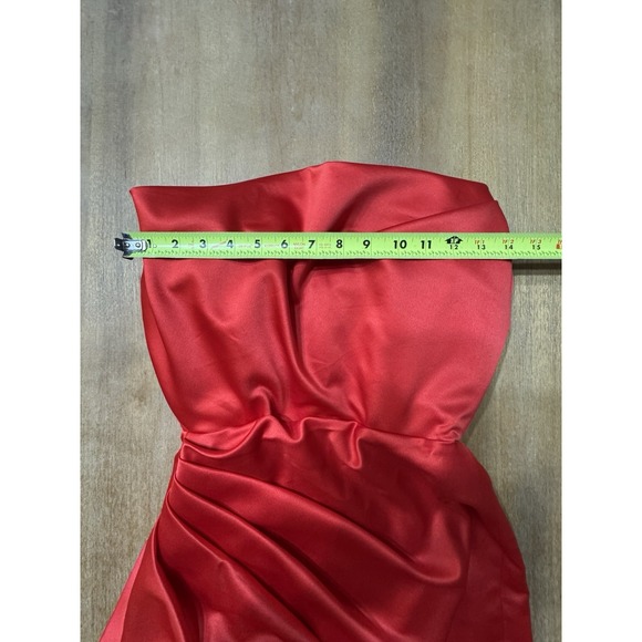 House Of CB Adrienne Satin Stretch Long Strapless Gown Red Small Plus Cup - Picture 3 of 12
